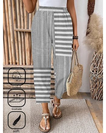 Pocket Stitching Striped Vintage Loose Pants