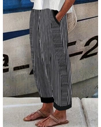 Plus Size Striped Casual Pants