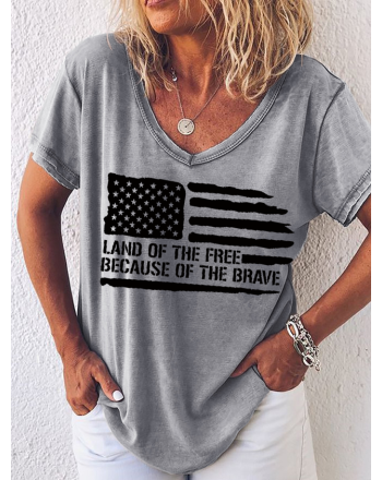 Women's Word Land Of The Free Because Of The Brave American Flag Loose Shirt