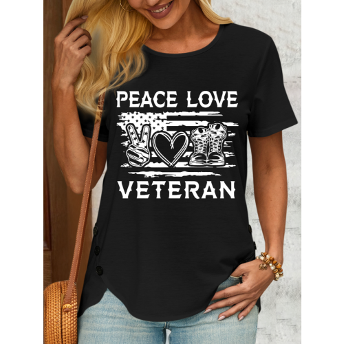 Women's Peace Love Veteran Cotton-Blend Casual Flag T-Shirt