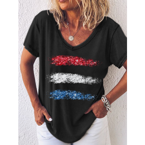 Women's Abstract American Flag V Neck Simple Loose T-Shirt